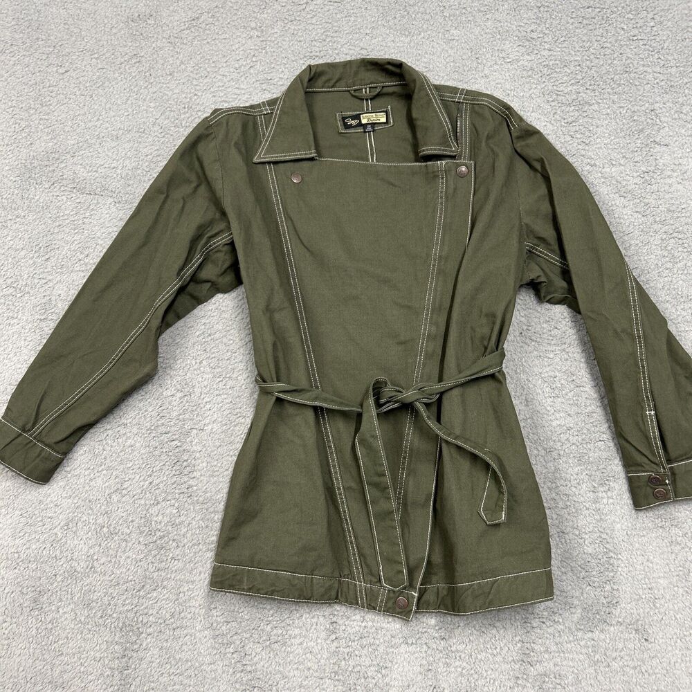 Suzanne Betro Denim Jacket Womens 2XL Olive Green Belted Coat Zip Up - Picture 10 of 16